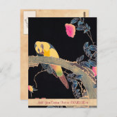 花の茂みの枝にオウム ポストカード (正面/裏面)