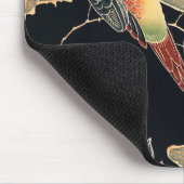 花の茂みの枝にオウム マウスパッド (コーナー)