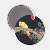 花の茂みの枝にオウム マグネット (正面/裏面)