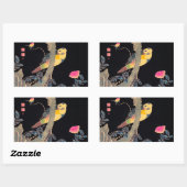 花の茂みの枝にオウム 長方形シール (シート)