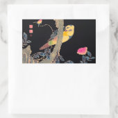 花の茂みの枝にオウム 長方形シール (バッグ)