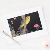 花の茂みの枝にオウム 長方形シール (封筒)