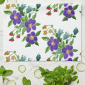 花の茶タオルの上の真っ白な色 キッチンタオル (折り畳み)