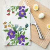 花の茶タオルの上の真っ白な色 キッチンタオル (四つ折り)