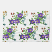 花の茶タオルの上の真っ白な色 キッチンタオル (横)