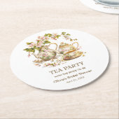 花の茶葉のポット ティーパーティーの時間 お茶の時間 ブライダルシャワー ラウンドペーパーコースター (アングル)