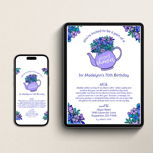 花の茶葉のポット 70歳の誕生日 カード シャワーメール