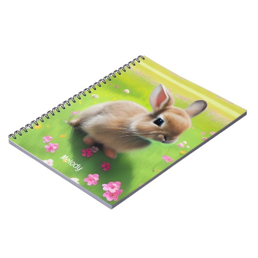 花の草地にかわいいベビーうさぎ ノートブック (左側)