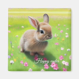 花の草地にかわいいベビーうさぎ マグネット