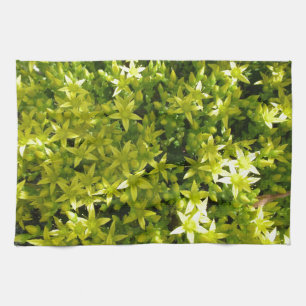 花の草花のような緑の星 キッチンタオル
