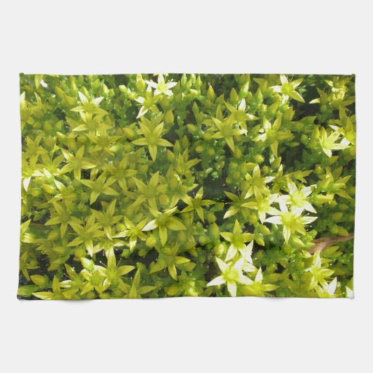 花の草花のような緑の星 キッチンタオル (横)