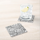 花の落書きパターン スクエアペーパーコースター (インサイチュ)