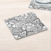 花の落書きパターン スクエアペーパーコースター (アングル)