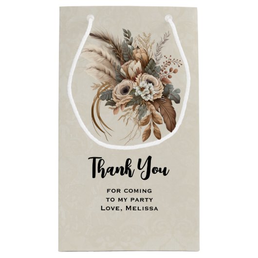 花の葉と羽パーティーありがとう スモールペーパーバッグ (裏面)