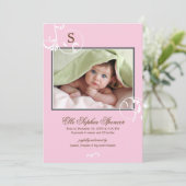 花の蔓のモノグラム写真 出産発表 案内状 (スタンド正面)