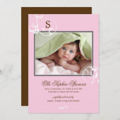 花の蔓のモノグラム写真 出産発表 案内状 (正面/裏面)