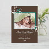 花の蔓のモノグラム写真 誕生のお知らせ 案内状 (スタンド正面)