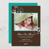 花の蔓のモノグラム写真 誕生のお知らせ 案内状 (正面/裏面)