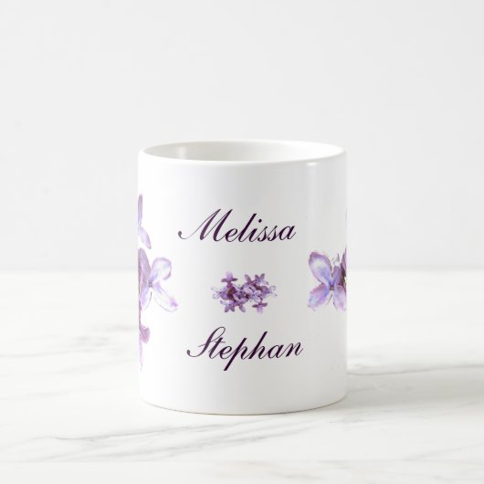 花の薄紫の花の結婚 コーヒーマグカップ (中央)