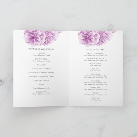 花の薄紫色のフローラの結婚水色 プログラム (内部)