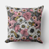 花の蛾はピンクとグレーで混ぜる クッション (正面)