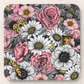花の蛾はピンクとグレーで混ぜる コースター (正面)