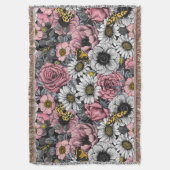 花の蛾はピンクとグレーで混ぜる スローブランケット (正面縦)