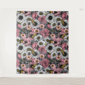 花の蛾はピンクとグレーで混ぜる タペストリー (正面)