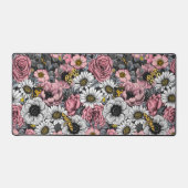 花の蛾はピンクとグレーで混ぜる デスクマット (正面)