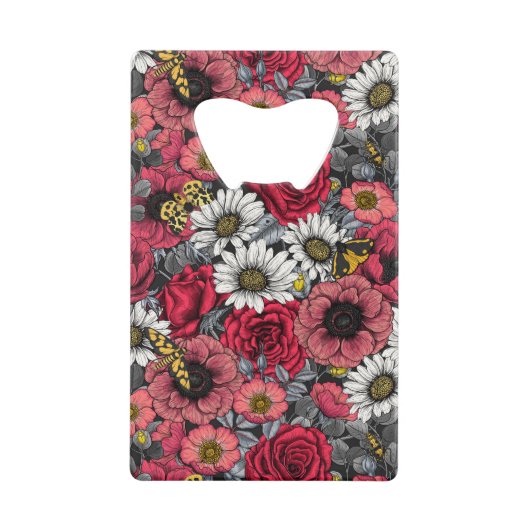 花の蛾は赤と灰色の混合 クレジットカード栓抜き (正面)