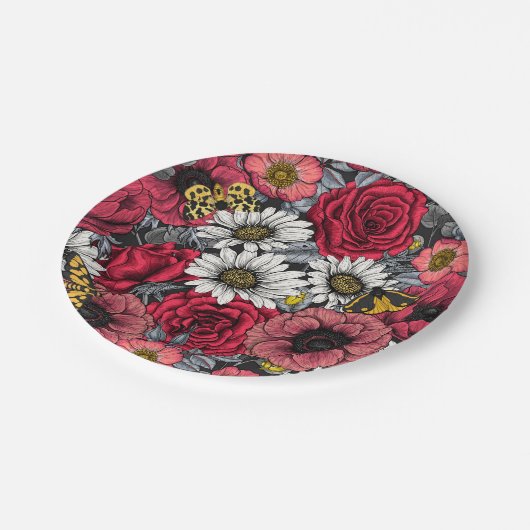 花の蛾は赤と灰色の混合 ペーパープレート (アングル)