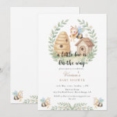 花の蜂の巣と小さな蜂のベビーシャワー 招待状 (正面/裏面)