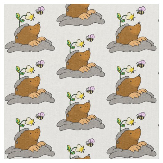 花の蜂パターンが付いているかわいいモル漫画 ファブリック (クローズアップ)