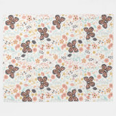 花の蝶と蜂 フリースブランケット (正面(横))