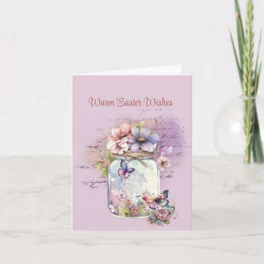 花の蝶の暖かい復活祭の願いの瓶 カード (正面)