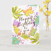 花の蝶の誕生日カード カード (黄色い花)