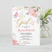 花の蝶女の子のベビーシャワー 招待状 (スタンド正面)