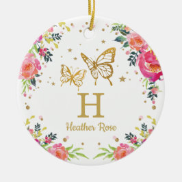 花の蝶第1初めてのクリスマスの写真 セラミックオーナメント