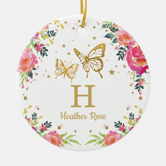 花の蝶第1初めてのクリスマスの写真 セラミックオーナメント (正面)