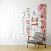 花の蝶 ピンクのハッピー21歳の誕生日タペスト タペストリー (インサイチュ(横))