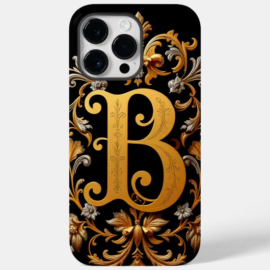 花の装飾が施されたエレガントなゴールドの文字B Case-Mate iPhoneケース (裏面)