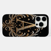 花の装飾が施された金の文字A Case-Mate iPhoneケース (裏面 (横))
