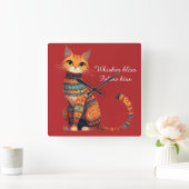 花の装飾猫 ボーホアート スクエア壁時計 (ホーム)