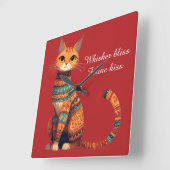 花の装飾猫 ボーホアート スクエア壁時計 (傾斜)
