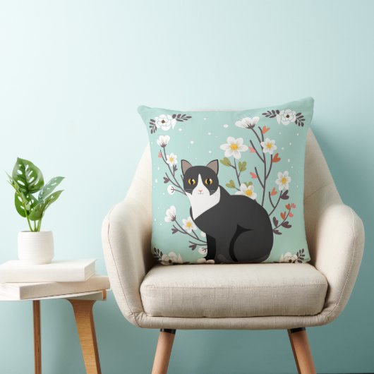 花の装飾用クッションの美しいタキシード猫 クッション (椅子)