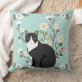 花の装飾用クッションの美しいタキシード猫 クッション (ブランケット)