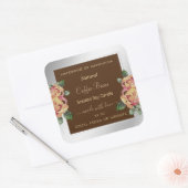 花の製品包装ラベル茶と銀 スクエアシール (封筒)