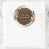 花の製品包装ラベル茶と銀 ラウンドシール (バッグ)