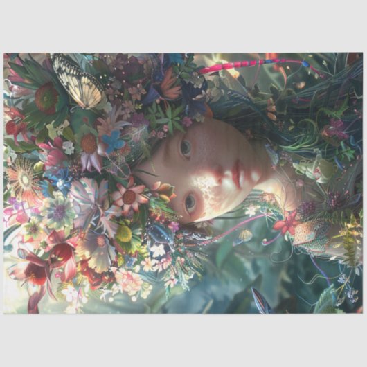 花の覆われた妖精の女の子の切り離し 薄葉紙 (正面)