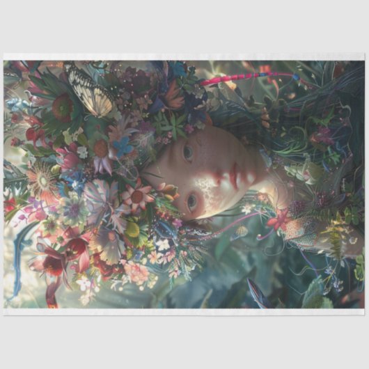 花の覆われた妖精の女の子の切り離し 薄葉紙 (正面)